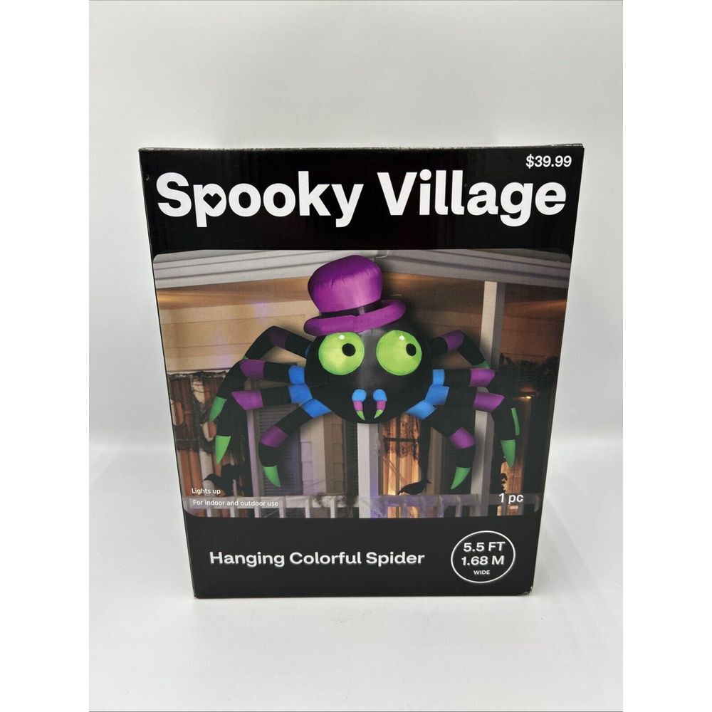 Spooky Village Hanging Colorful Spider Inflatable 5.5ft NEW